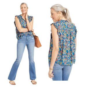 Ruffled Floral Peasant Top Blouse Lightweight Tie Women's Size XL By Xnox Rose